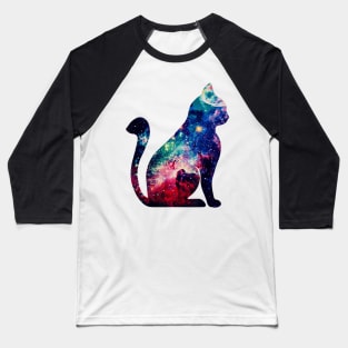 Beautiful Space Nebula Galaxy Cat Silhouette Baseball T-Shirt